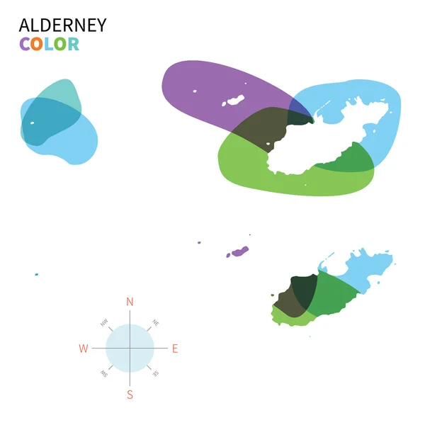 Mappa astratta dei colori vettoriali di Alderney con effetto vernice trasparente . — Vettoriale Stock