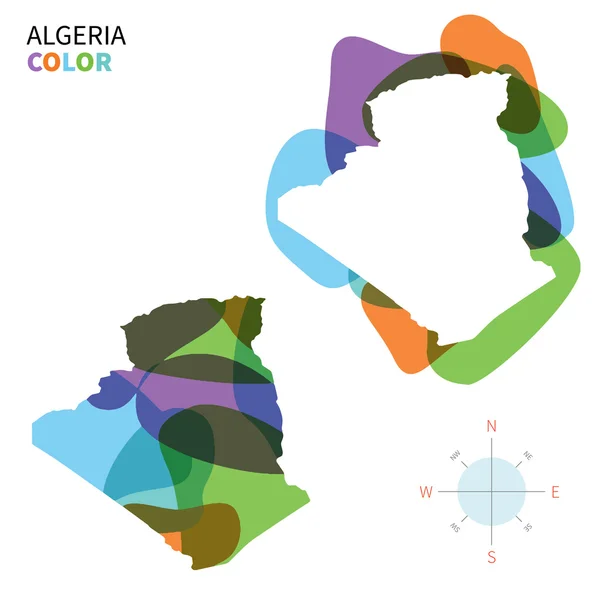 Mappa astratta dei colori vettoriali dell'Algeria con effetto vernice trasparente . — Vettoriale Stock