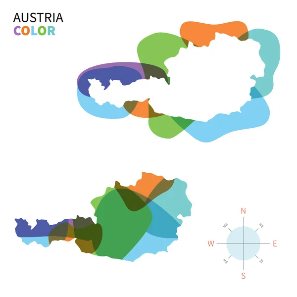 Mapa de color abstracto del vector de Austria con efecto de pintura transparente . — Archivo Imágenes Vectoriales