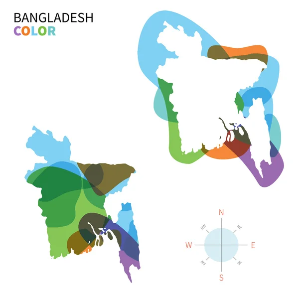 Streszczenie wektor kolor mapa Bangladeszu z przezroczystego farba efekt. — Wektor stockowy