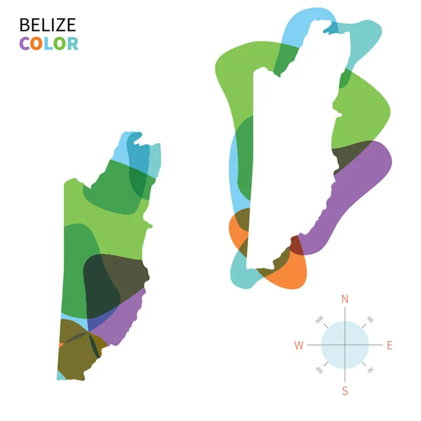 Streszczenie wektor kolor mapa Belize z przezroczystego farba efekt. — Wektor stockowy