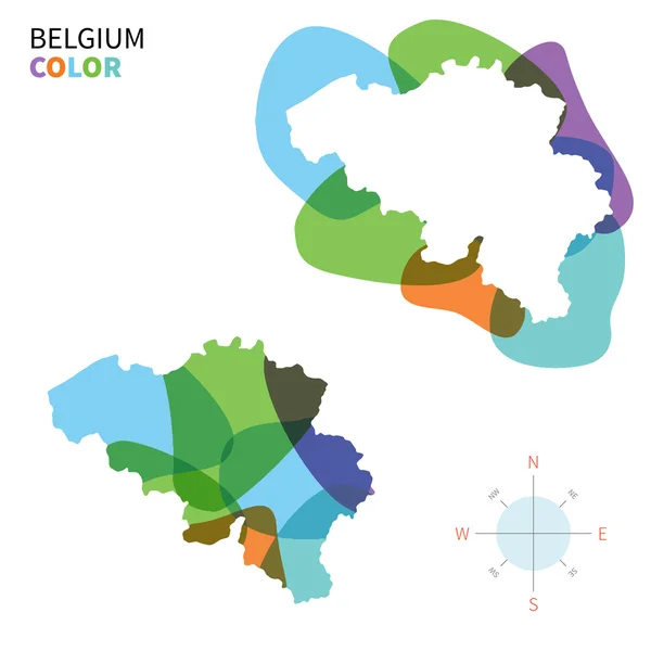 Mappa astratta dei colori vettoriali del Belgio con effetto vernice trasparente . — Vettoriale Stock