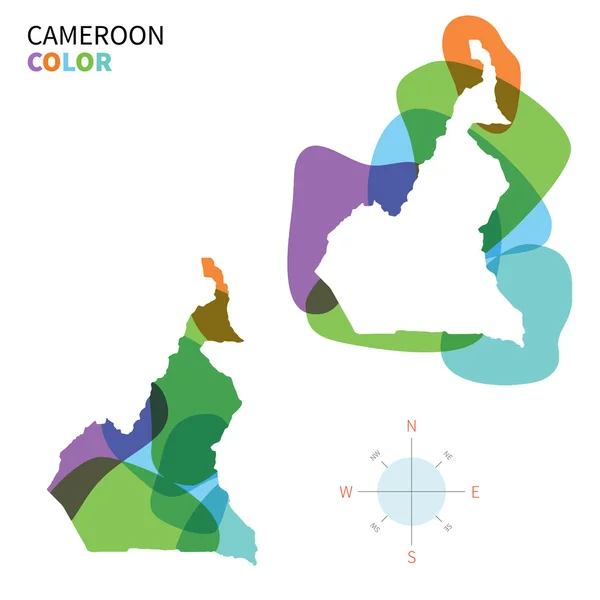 Mapa colorido vetorial abstrato de Camarões com efeito de pintura transparente . —  Vetores de Stock
