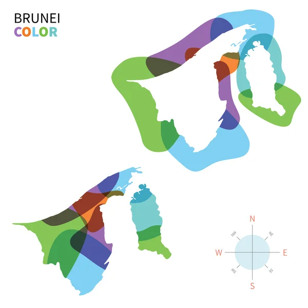 Streszczenie wektor Mapa kolorów Brunei z przezroczystego farba efekt. — Wektor stockowy