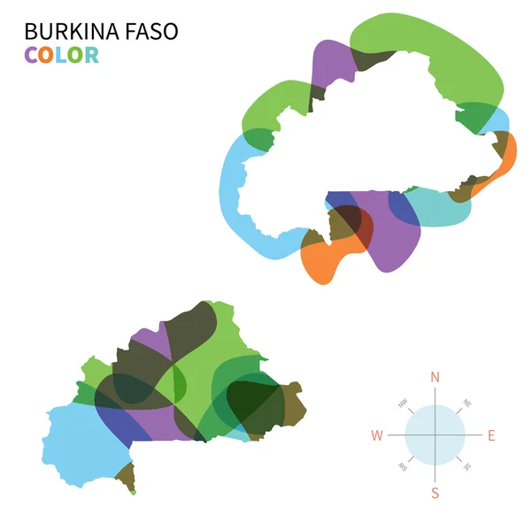 Streszczenie wektor Mapa kolorów z Burkina Faso z przezroczystego farba efekt. — Wektor stockowy