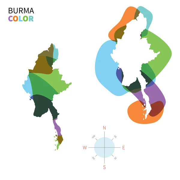 Streszczenie wektor kolor mapa Birmy z przezroczystego farba efekt. — Wektor stockowy