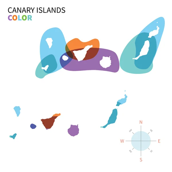 Abstract vector color map of Canary Islands with transparent paint effect. — Stock Vector