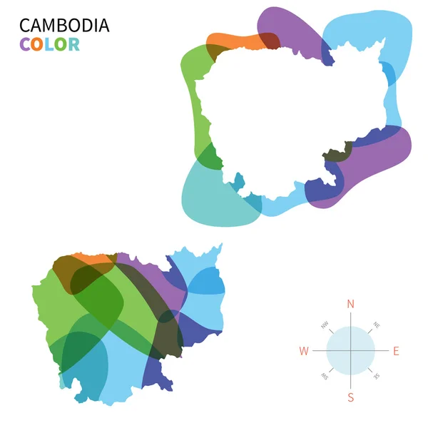 Carte vectorielle abstraite du Cambodge avec effet de peinture transparent . — Image vectorielle