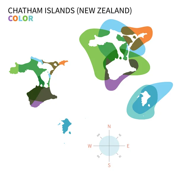 Mapa abstracto de color vectorial de las islas Chatham con efecto de pintura transparente . — Vector de stock