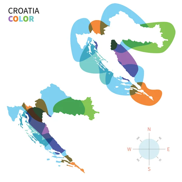 Mappa astratta dei colori vettoriali della Croazia con effetto vernice trasparente . — Vettoriale Stock