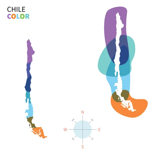 Mapa de cores vetorial abstrato do Chile com efeito de pintura transparente . — Vetor de Stock
