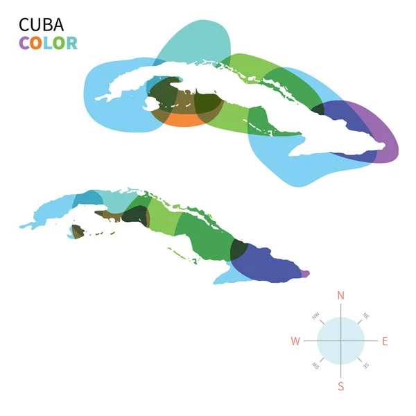 Mapa de cor vetorial abstrato de Cuba com efeito de pintura transparente . — Vetor de Stock