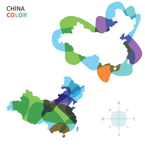 Abstraktní vektorová mapa barev z Číny s efektem transparentní barvy. — Stockový vektor