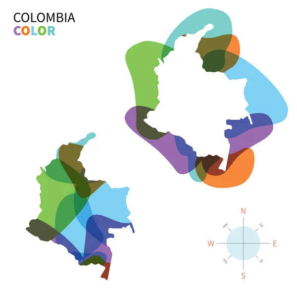 Mapa de color abstracto vectorial de Colombia con efecto de pintura transparente . — Archivo Imágenes Vectoriales