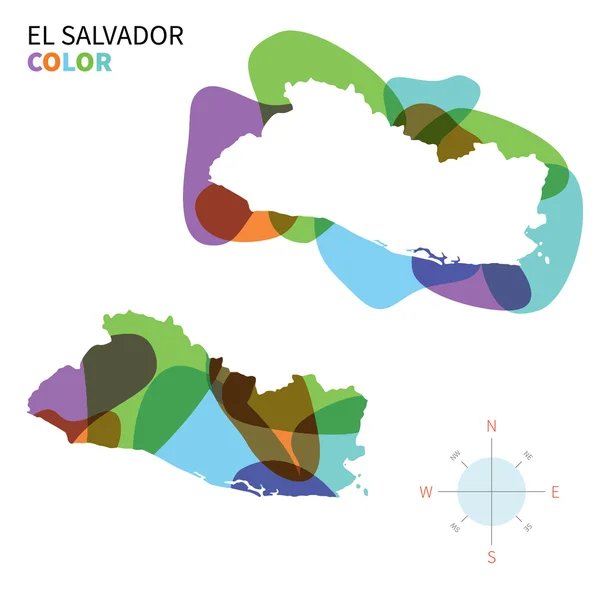 Mapa de cores vetorial abstrato de El Salvador com efeito de pintura transparente . —  Vetores de Stock