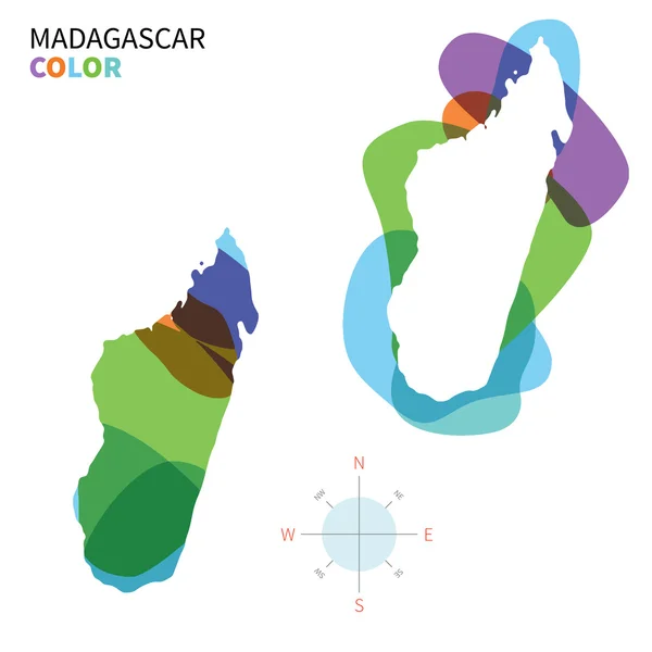 Mapa de color abstracto vectorial de Madagascar con efecto de pintura transparente . — Vector de stock