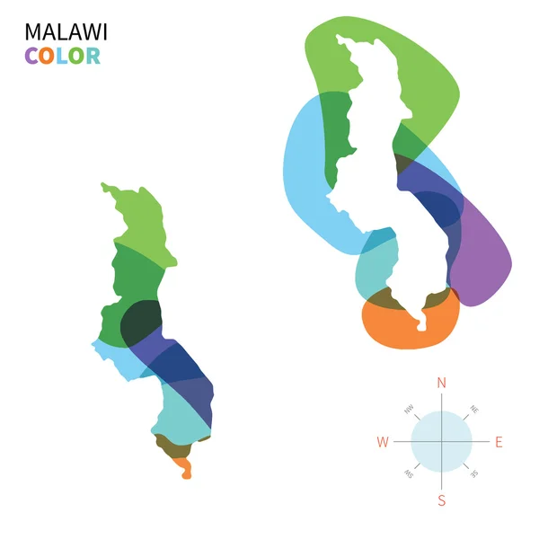 Abstract vector kleurkaart van Malawi met transparante geverfd effect. — Stockvector