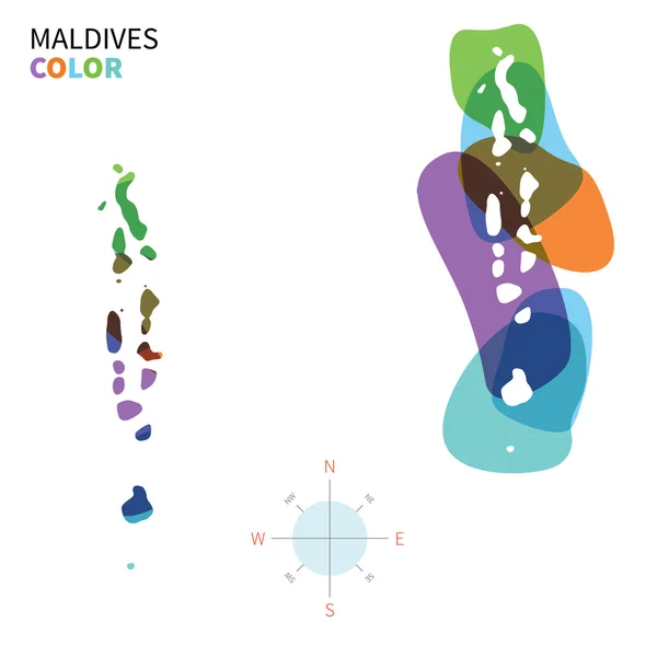 Mapa colorido vetorial abstrato de Maldivas com efeito de pintura transparente . —  Vetores de Stock