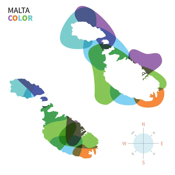 Soyut vektör renk Malta Haritası şeffaf boya etkisi ile. — Stok Vektör
