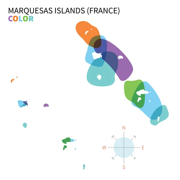 Mapa abstracto de color vectorial de las Islas Marquesas con efecto de pintura transparente . — Archivo Imágenes Vectoriales