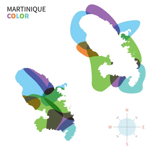 Mapa abstracto de color vectorial de Martinica con efecto de pintura transparente . — Vector de stock