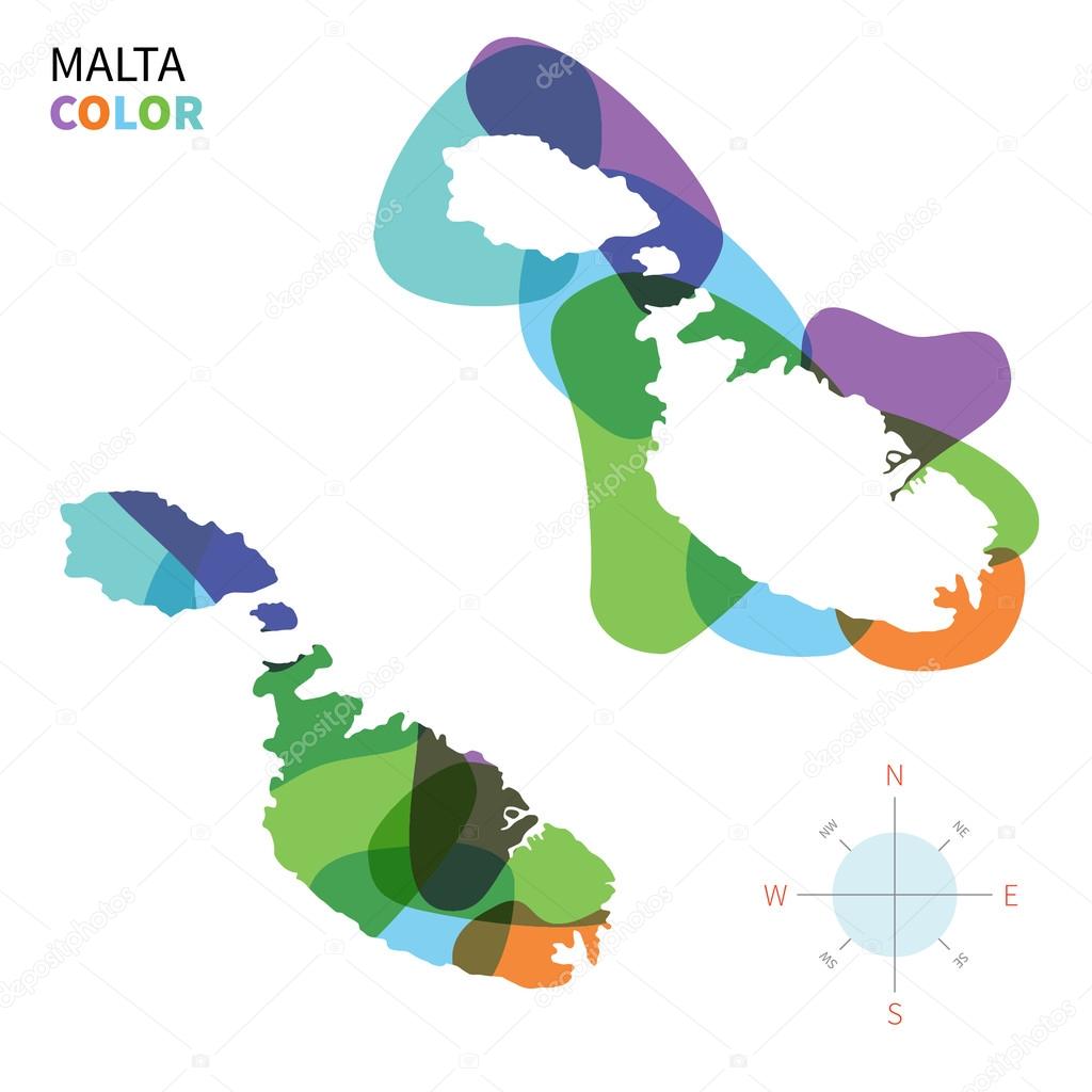 Abstract vector color map of Malta with transparent paint effect.