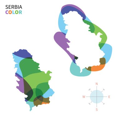 Şeffaf boya etkisi ile soyut vektör renkli harita Sırbistan.