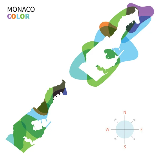 Mapa de cores vetorial abstrato de Mônaco com efeito de pintura transparente . —  Vetores de Stock