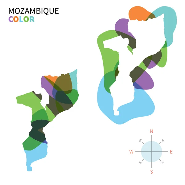 Mapa abstracto de color vectorial de Mozambique con efecto de pintura transparente . — Vector de stock