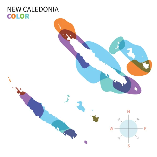 Abstract vector color map of New Caledonia with transparent paint effect. — Stock Vector