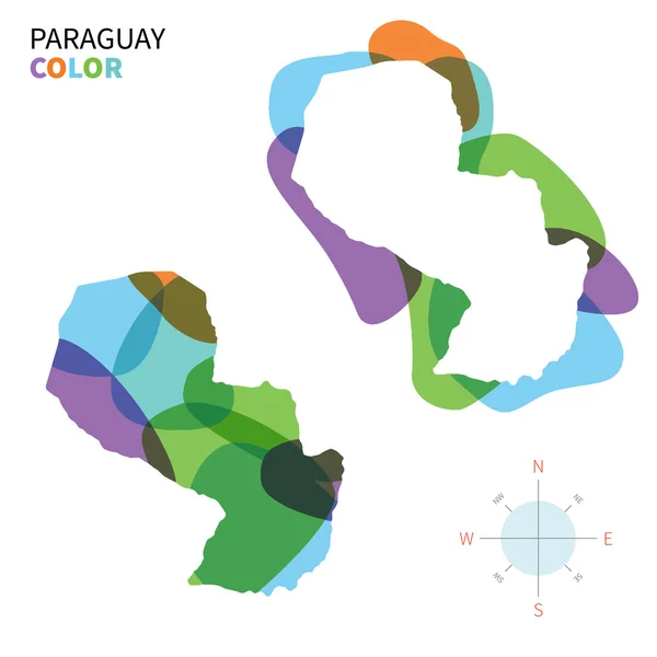 Mapa de color abstracto vectorial de Paraguay con efecto de pintura transparente . — Archivo Imágenes Vectoriales