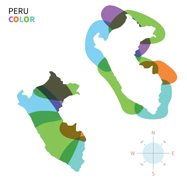 Abstract vector color map of Peru with transparent paint effect. — Stock Vector