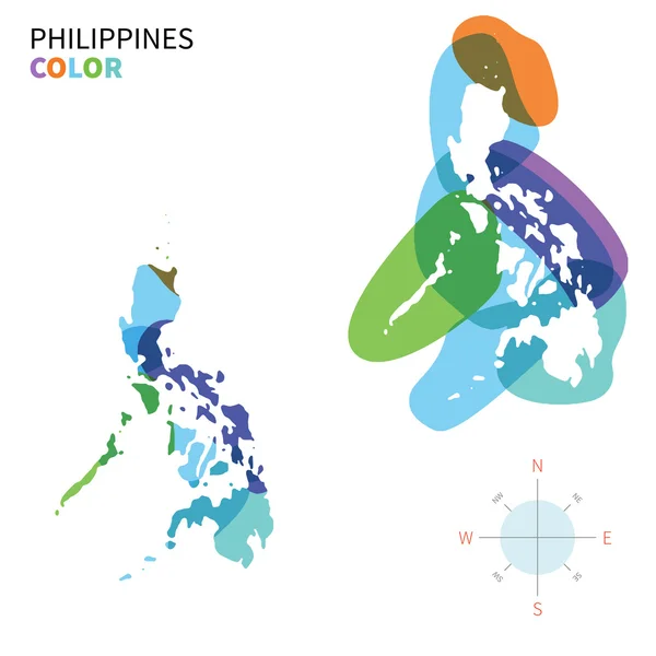 Mapa de cores vetorial abstrato de Filipinas com efeito de pintura transparente . —  Vetores de Stock