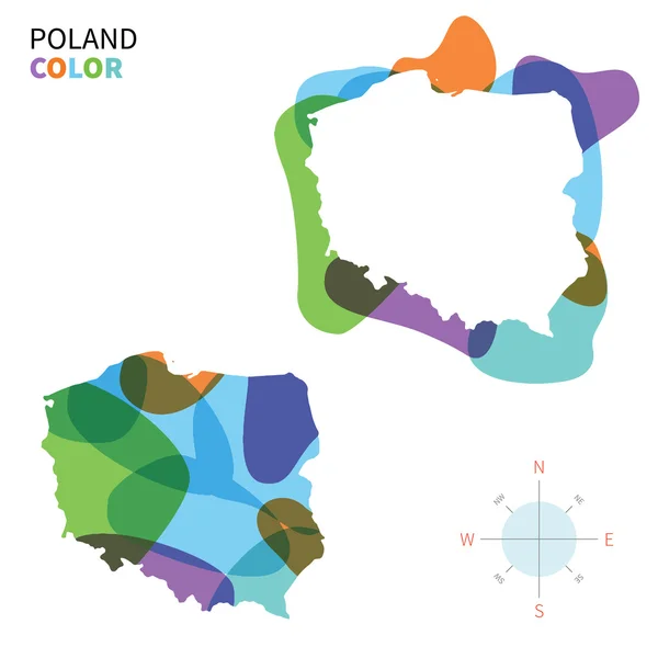 Mappa astratta dei colori vettoriali della Polonia con effetto vernice trasparente . — Vettoriale Stock