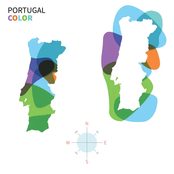 Mapa de color abstracto vectorial de Portugal con efecto de pintura transparente . — Archivo Imágenes Vectoriales