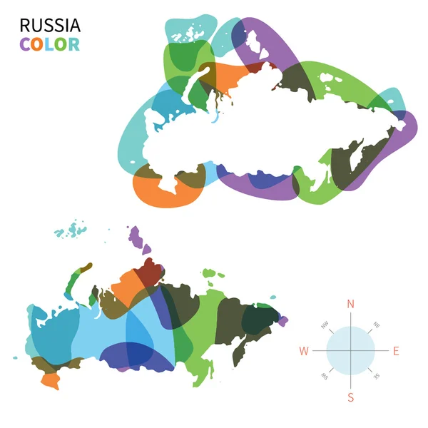 Mappa astratta dei colori vettoriali della Russia con effetto vernice trasparente . — Vettoriale Stock