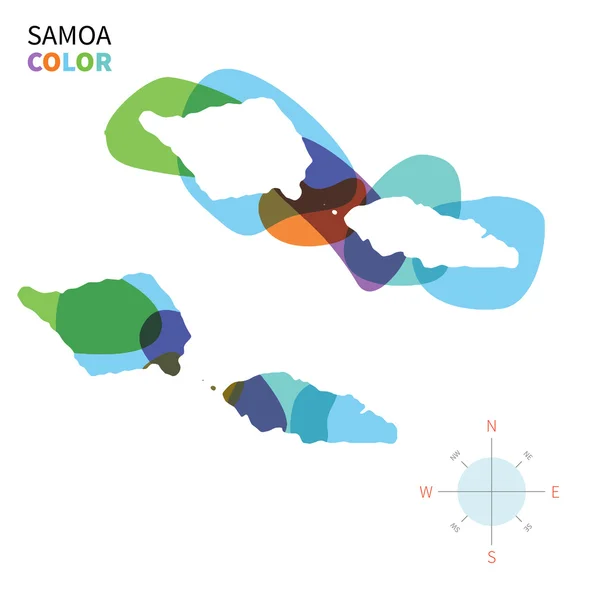 Mapa abstracto de color vectorial de Samoa con efecto de pintura transparente . — Vector de stock