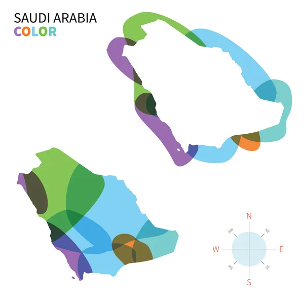 Peta warna vektor abstrak Arab Saudi dengan efek cat transparan . - Stok Vektor