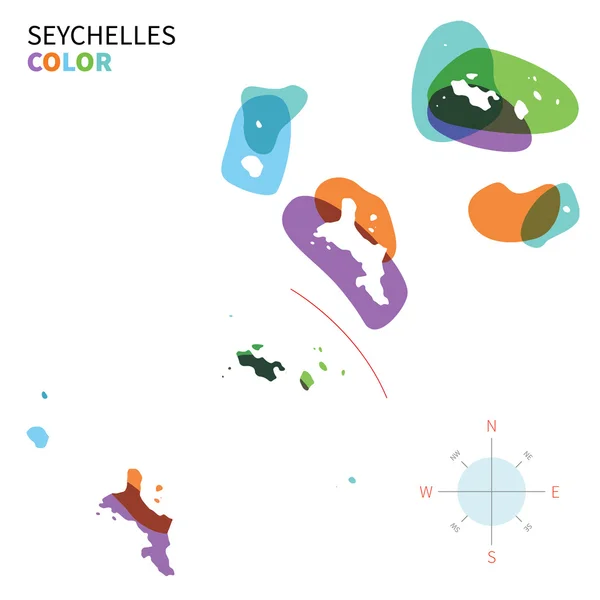 Mapa abstracto de color vectorial de Seychelles con efecto de pintura transparente . — Vector de stock