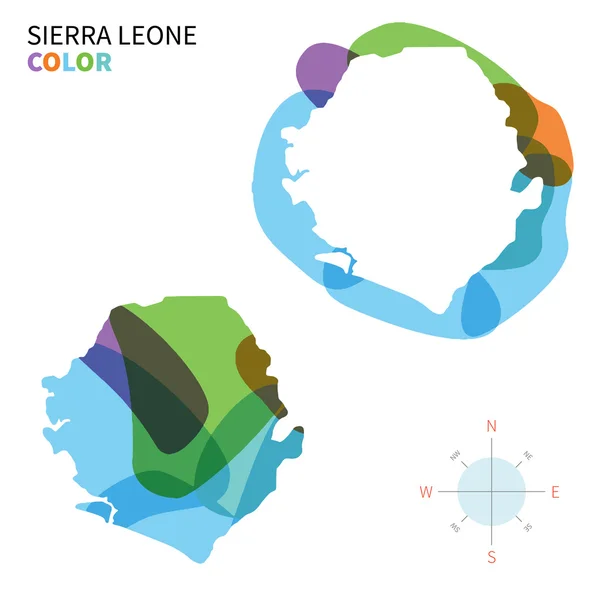Mapa colorido vetorial abstrato de Serra Leoa com efeito de pintura transparente . —  Vetores de Stock
