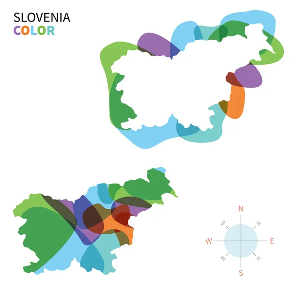 Mappa a colori astratta della Slovenia con effetto vernice trasparente . — Vettoriale Stock