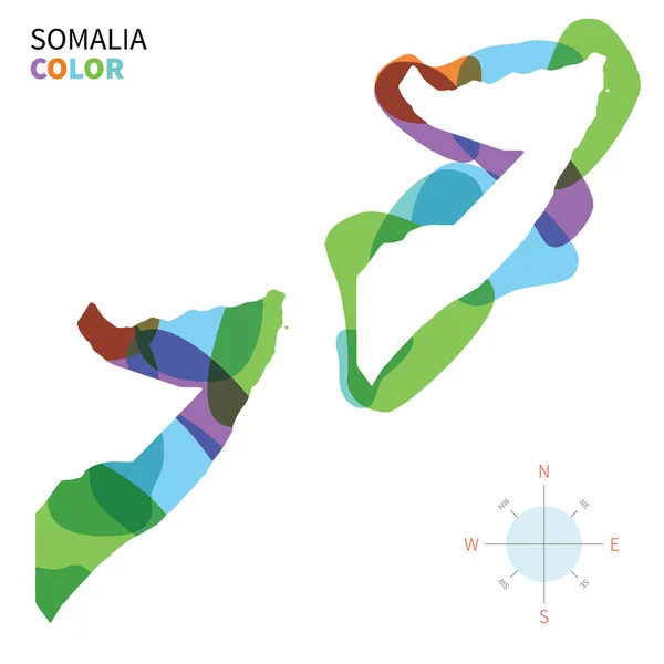 Mapa abstracto de colores vectoriales de Somalia con efecto de pintura transparente . — Vector de stock