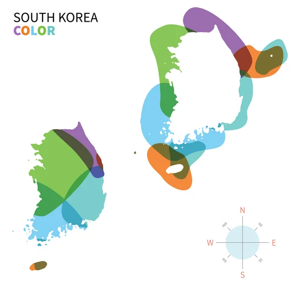 Abstract vector color map of South Korea with transparent paint effect. — Stock Vector