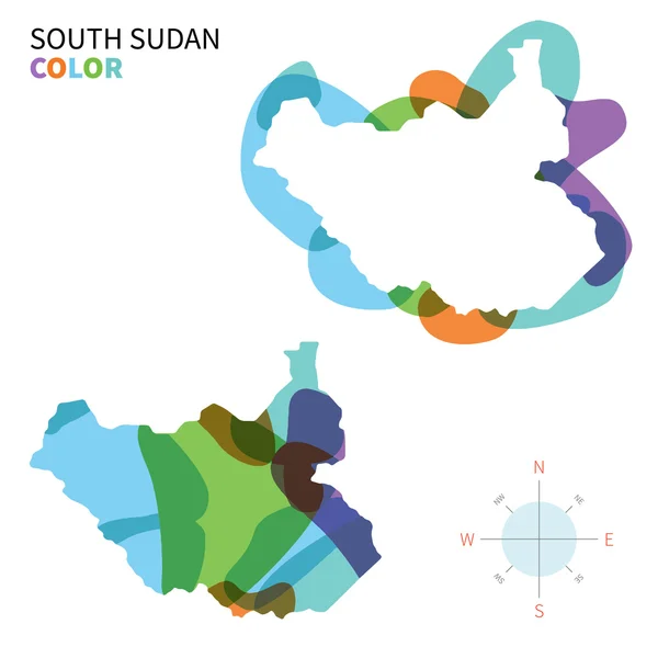 Mapa de cores vetorial abstrato do Sudão do Sul com efeito de pintura transparente . — Vetor de Stock