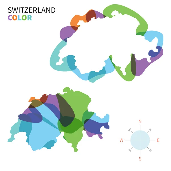 Mapa de color abstracto vectorial de Suiza con efecto de pintura transparente . — Vector de stock