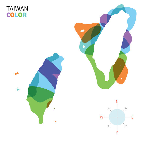 Abstract vector color map of Taiwan with transparent paint effect.