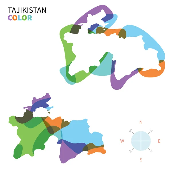 Peta warna vektor abstrak dari Tajikistan dengan efek cat transparan . - Stok Vektor