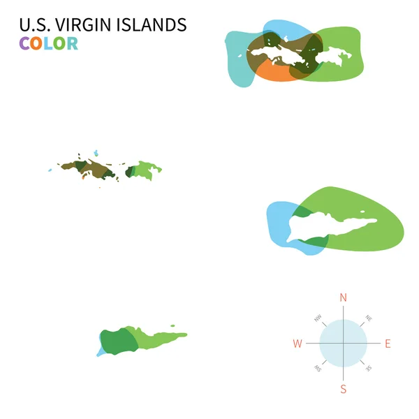 Mapa de color abstracto vectorial de las Islas Vírgenes de los Estados Unidos con efecto de pintura transparente . — Vector de stock