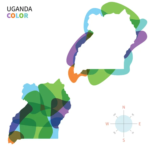 Mapa de color abstracto del vector de Uganda con efecto de pintura transparente . — Vector de stock