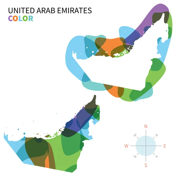 Mapa abstracto de colores vectoriales de Emiratos Árabes Unidos con efecto de pintura transparente . — Archivo Imágenes Vectoriales